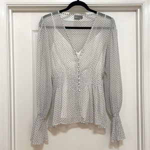 White sheer button up top with attached tank top